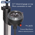 Beto Bike Pump Portable - Bicycle Floor Pump With Industrial Top-Mounted Gauge & Air Bleed Button - Presta Schrader Dunlop Valve