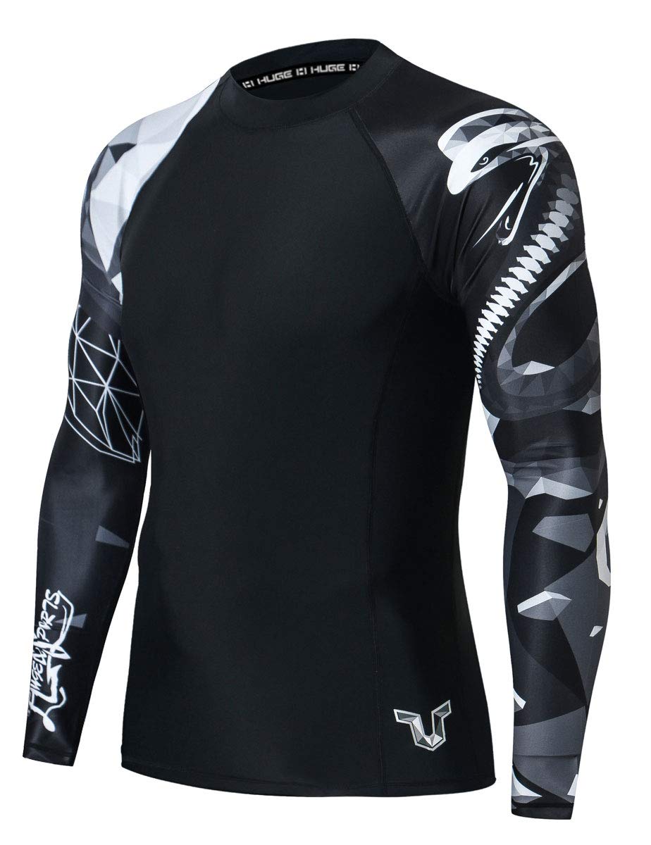 HUGE SPORTS Wildling Series UV Protection Quick Dry Compression Rash Guard (Cobra,2XL)