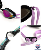 Arena Unisex Adults Python Racing Swim Goggles For Men And Women Anti-Fog Mirror Lens Max Comfort Dual Strap, Violet/Black/Viole