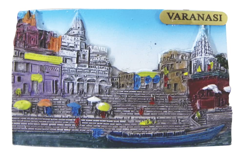 Lion Souvenir Polyresin Traditional Design Varanasi Ghat Fridge Magnet, Travel Souvenir | Fridge Magnet for Home & Kitchen Decor
