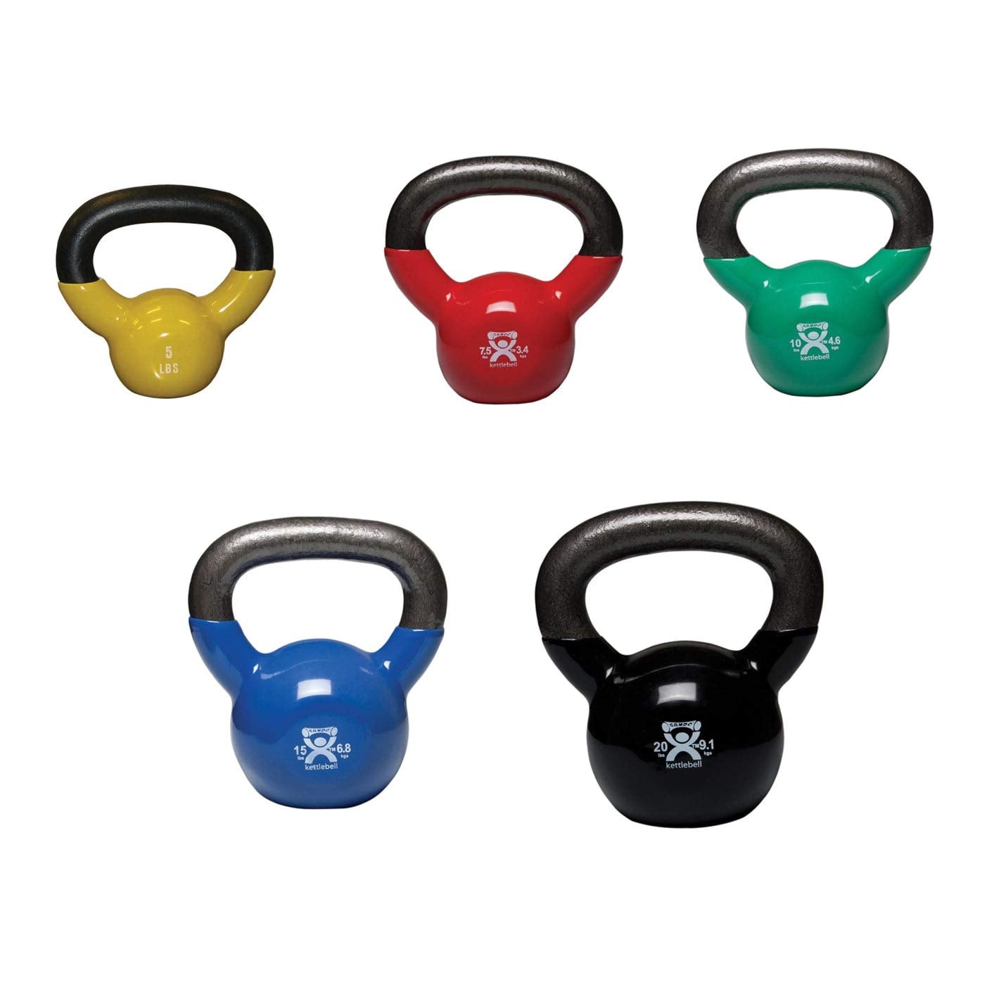 Cando 10-3199 Vinyl-Coated Kettlebell, 5-Piece Set