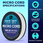 Teceum Micro Paracord - White - 1.18 Mm X 125 Ft - Micro Utility Cord - Thin Braided Paracord Rope Nylon Polyester - Wind Chime