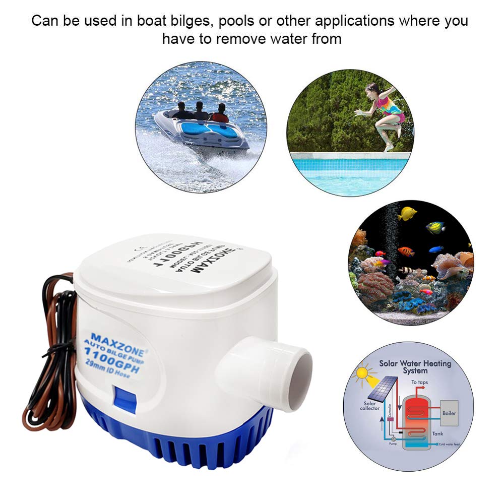 Maxzone Automatic Submersible Boat Bilge Water Pump 12V 1100Gph Auto With Float Switch (Blue - Automatic)