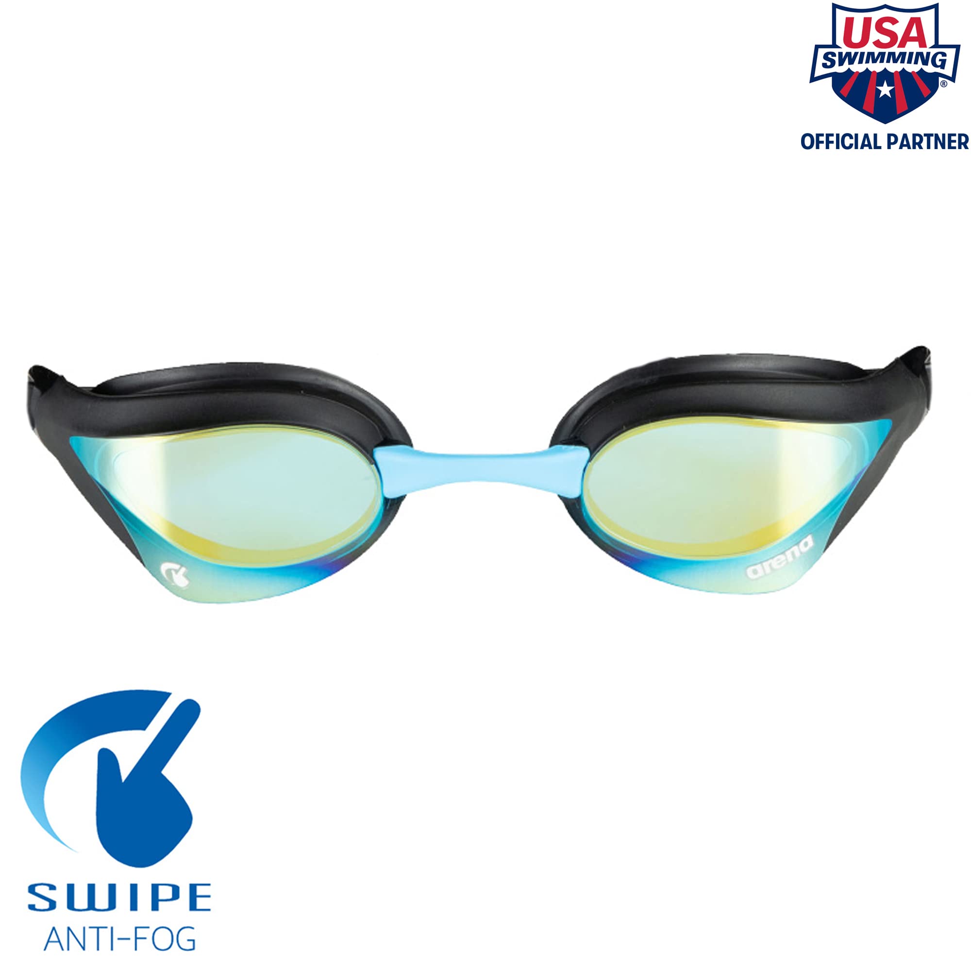 Arena Unisex Cobra Core Swipe Anti-Fog Racing Swim Goggles For Men And Women Polycarbonate Mirror Lens, Aqua/Black