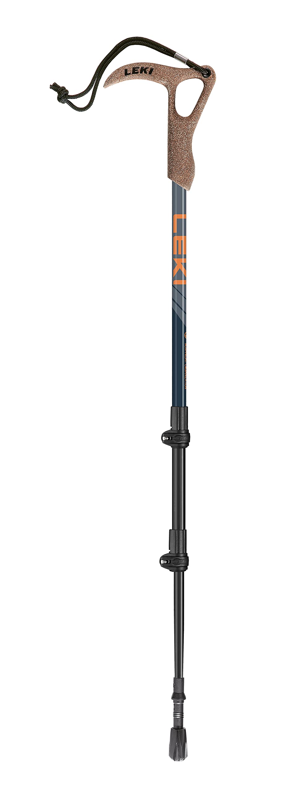 LEKI Wanderfreund High Fives Aluminum Adjustable Lightweight Walking Pole (Single) for Trekking & Hiking - Blue-Orange-Blue - 60