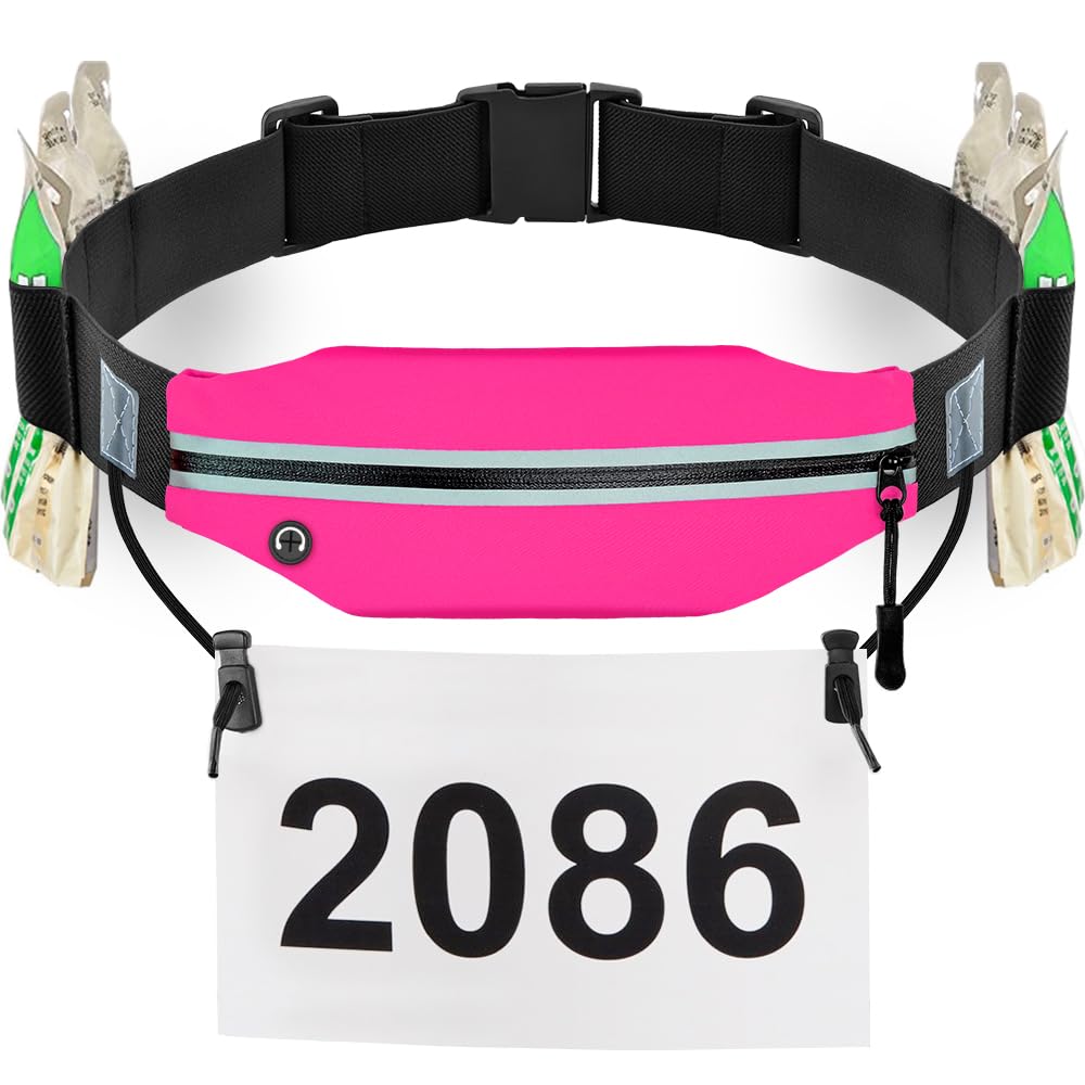 RJ-Sport Triathlon Belt with Pouch - Race Number Bib Holder with 6 Gel Loops, Ideal for Running, Cycling & Marathon (Hot Pink)