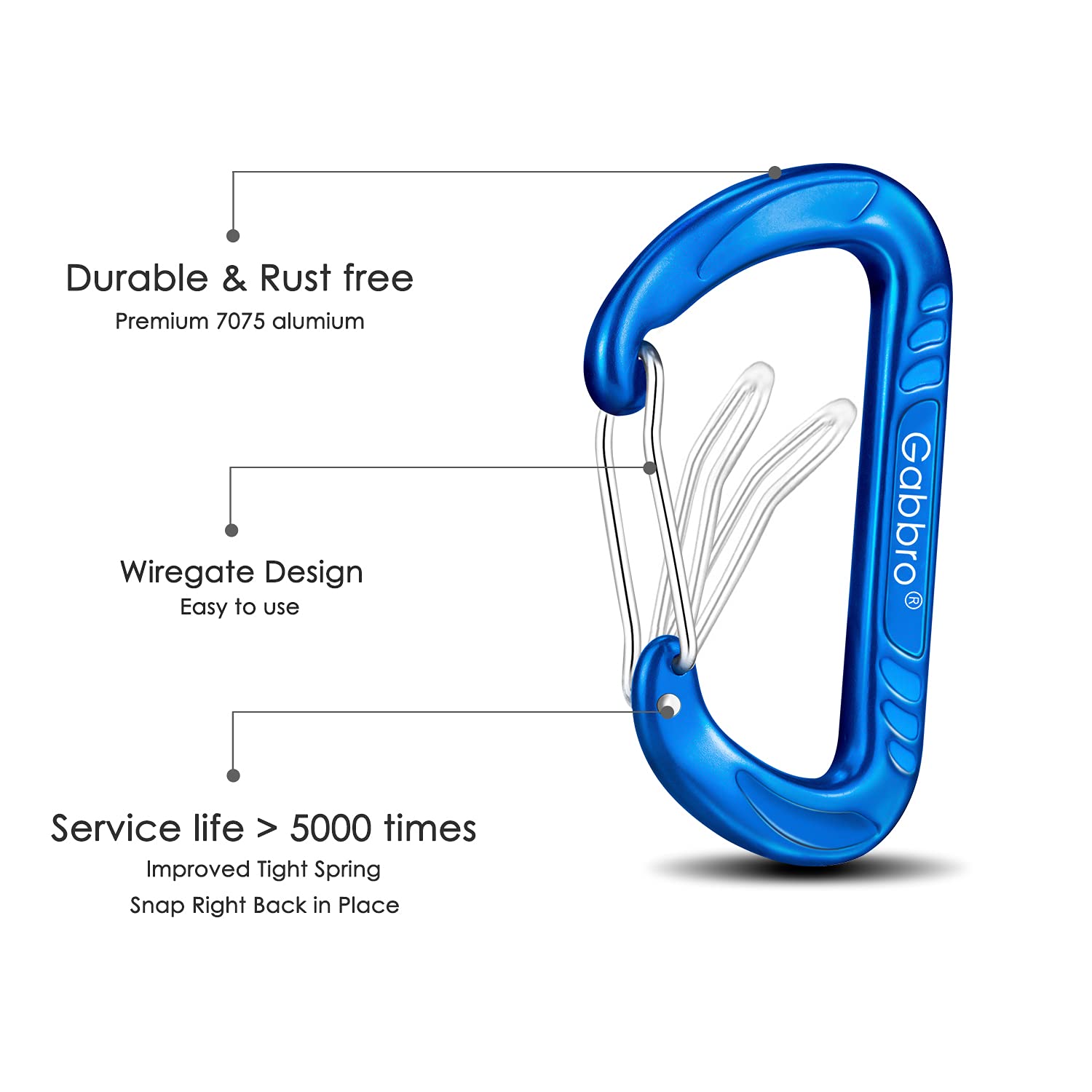 Gabbro Carabiner Clips Heavy Duty 12Kn (2697 Lbs), | 3.2 Inch, Aluminum, Wiregate Snap, Lightweight, 4 Pack | For Hammock, Hikin