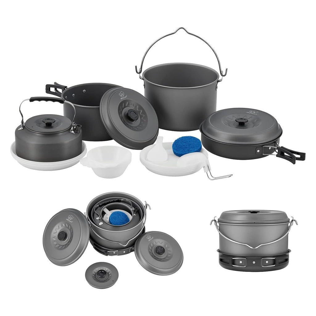 Bulin 13Pcs Camping Cookware Mess Kit, Nonstick Backpacking Cooking Set, Outdoor Cook Gear For Family Hiking, Picnic Lightweight