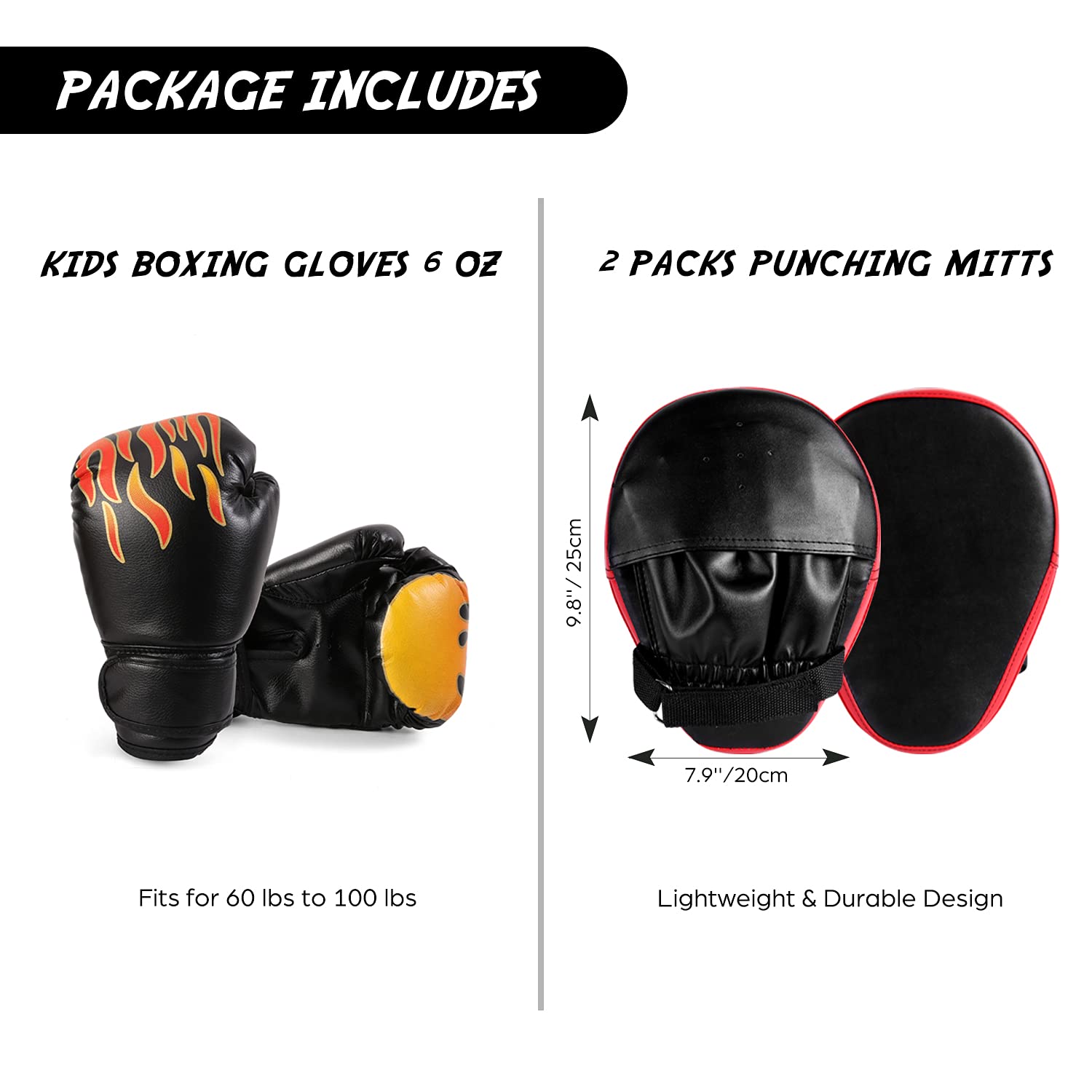 Odoland 2-In-1 Boxing Gloves And Punching Mitts Set For Kids, Boxing Mitts Focus Pads, Kids Boxing Fight Gloves For Boxing, Kick