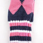 Craftsman Golf Knit Pom Pom 3Pcs Headcover Set Vintange Sock Covers For Driver And Woods (Navy Argyle Pink White)
