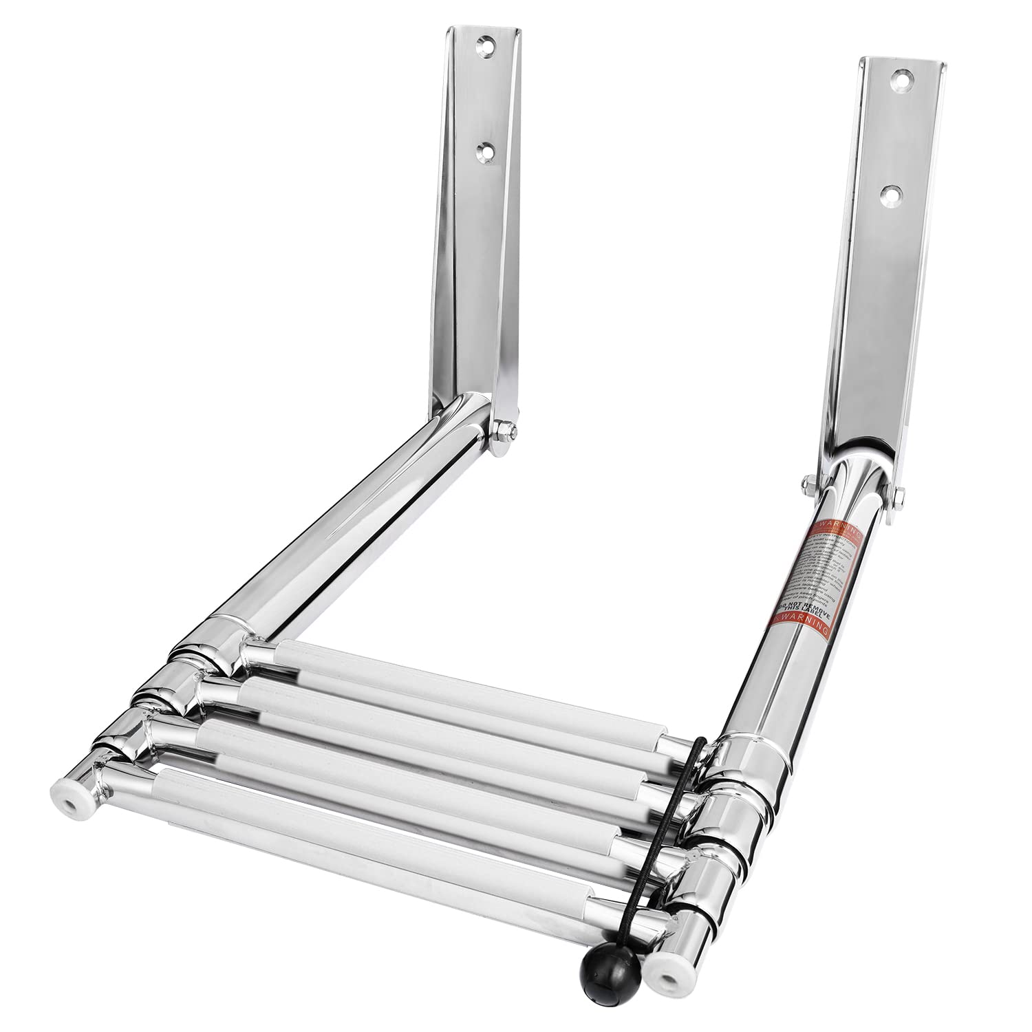 Young Marine 4 Steps Stainless Steel Drop Down Telescopic And Folding Boat Ladder With White Plastic Footboard,Over Platform Mou