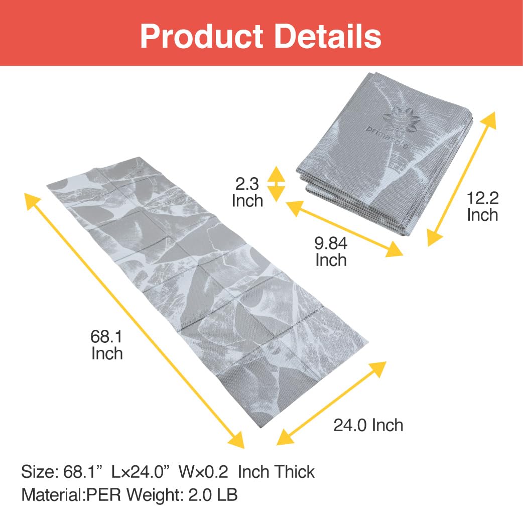 Primasole Folding Yoga Travel Pilates Mat Foldable Easy To Carry To Class Beach Park Travel Picnics 4Mm Thick, Marble Grey
