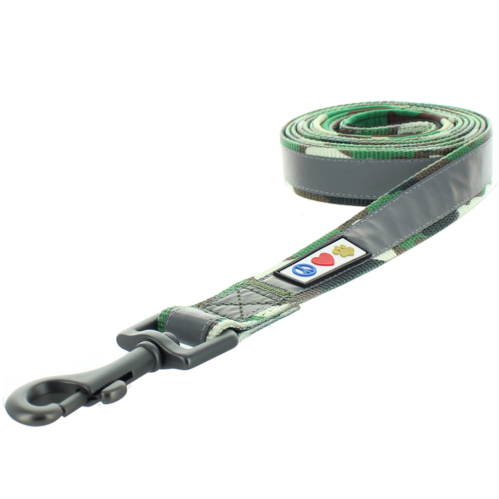 Pawtitas 6 Ft Padded Dog Leash With Comfortable Neoprene Padding Handle - Camo Green Lead  Medium Reflective Dog Leash With High