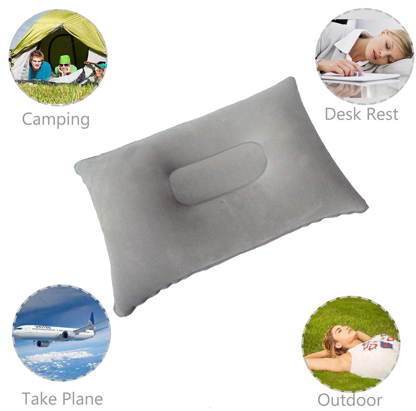 Dogxiong 2 Pack Ultralight Inflatable Pillow Small Squared Flocked Fabric Air Pillow Beach Pillow For Hiking,Camping,Traveling,N
