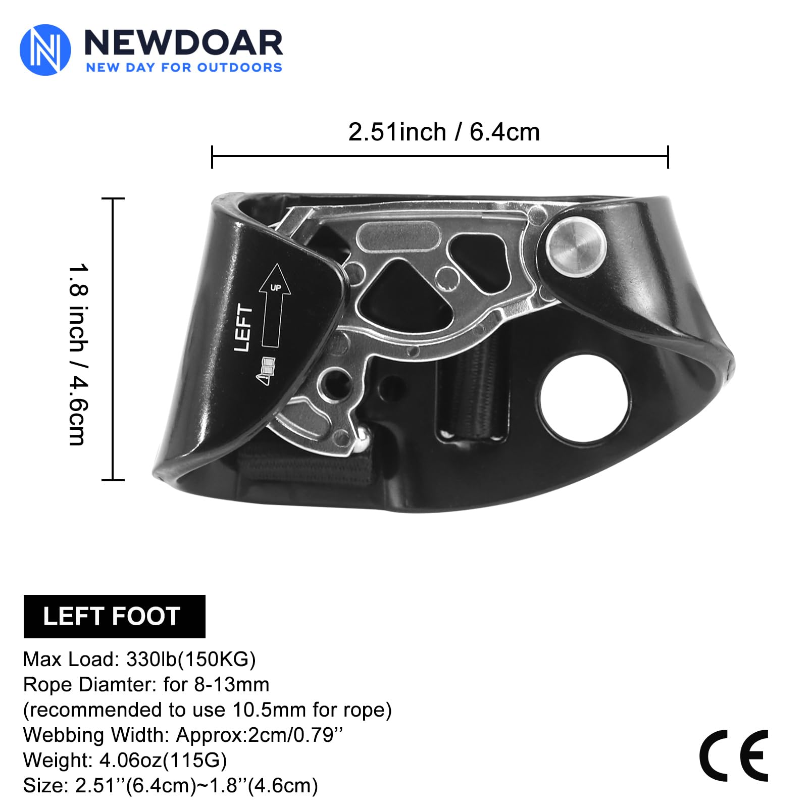 Newdoar Left Foot Ascender Riser Rock Climbing Tree Arborist Mountaineering Rappelling Quick Step Equipment Ce Certified Climbin