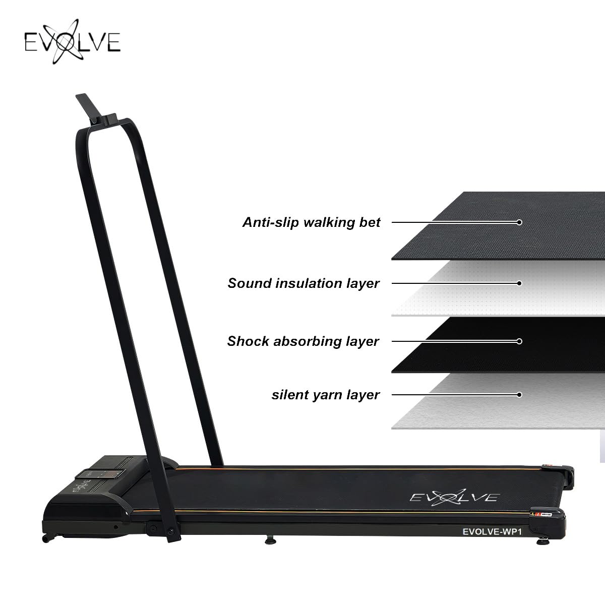 Walking Pad Treadmill With Foldable Handle Bar - Under Desk Treadmill For Home & Office | Remote Control, Bluetooth Speaker, Led