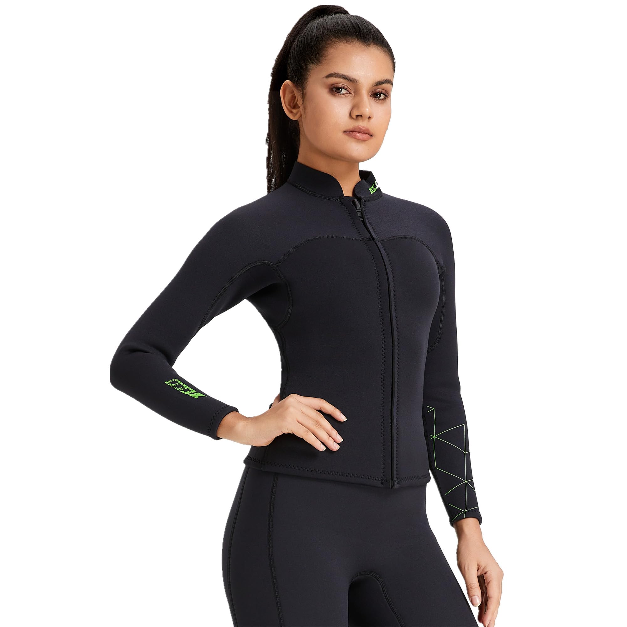 Wetsuit Top Womens 3mm Neoprene Wetsuits Jacket,Front Zipper Long Sleeves Diving Suit for Swimming,Snorkeling,Scuba Diving,Surf