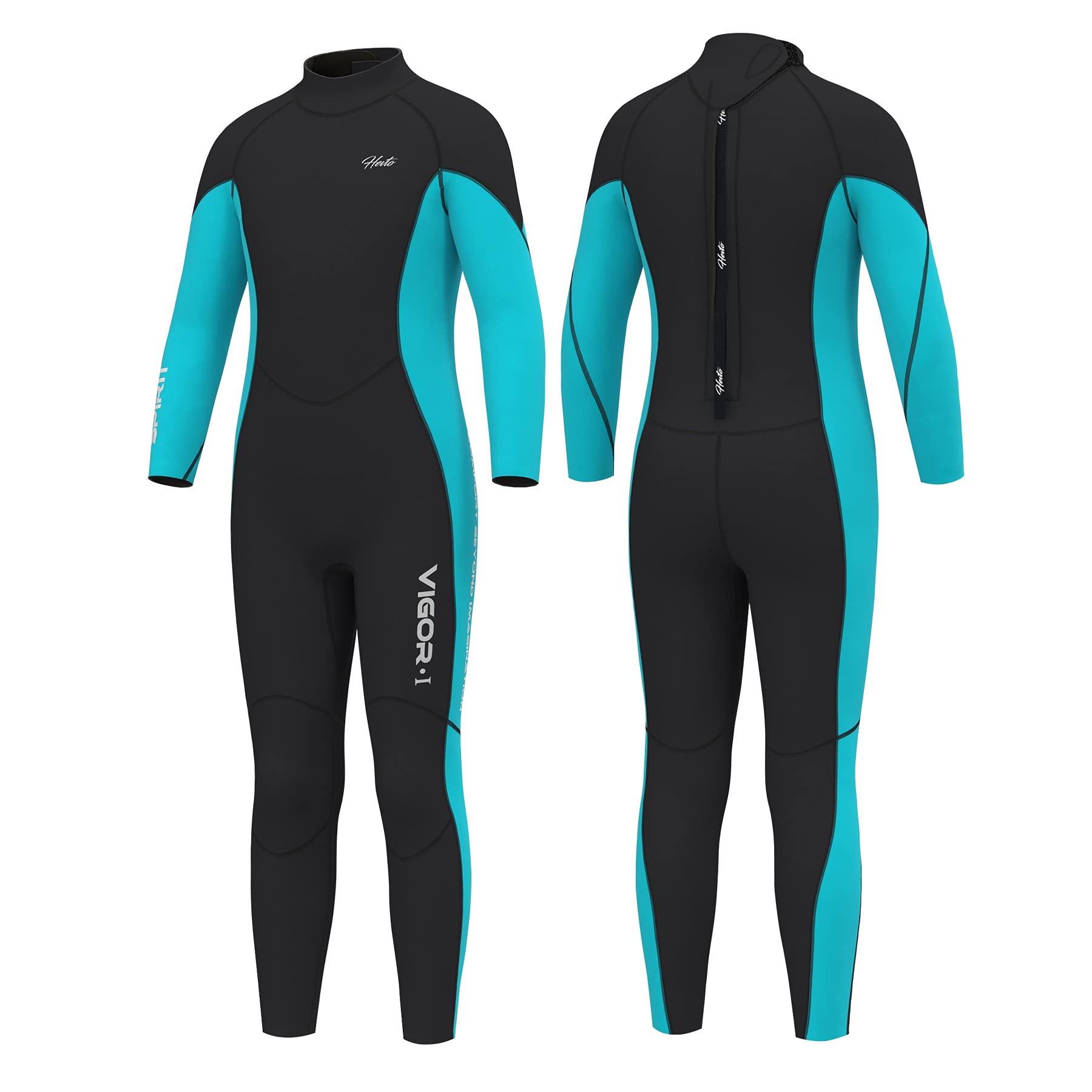 Hevto Wetsuits Kids 3/2Mm Neoprene Full Wet Suit Thermal Children Boy Youth Girl For Swimming Water Sports (K01-Blue, 14)