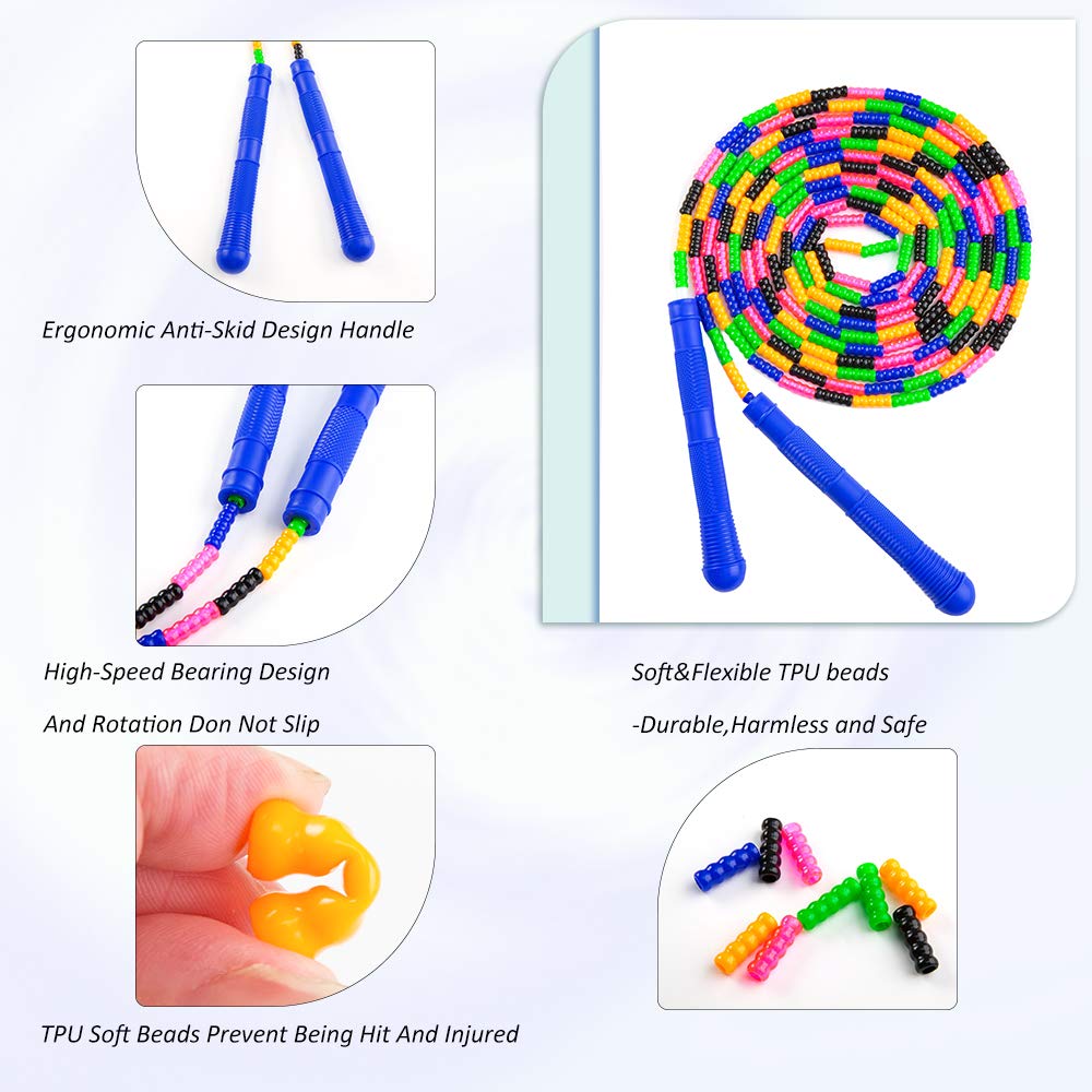 Beprezco Long Jump Rope,Double Dutch Jump Rope 16 Ft 2 Pack, Jump Rope For Kids Adults, Beaded Segmented Skipping Rope (Blue)