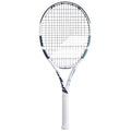Babolat Evo Drive Lite 2nd Gen Tennis Racquet, White - Strung with 16g Black Syn Gut at Mid-Range Tension (4 1/4 Grip)