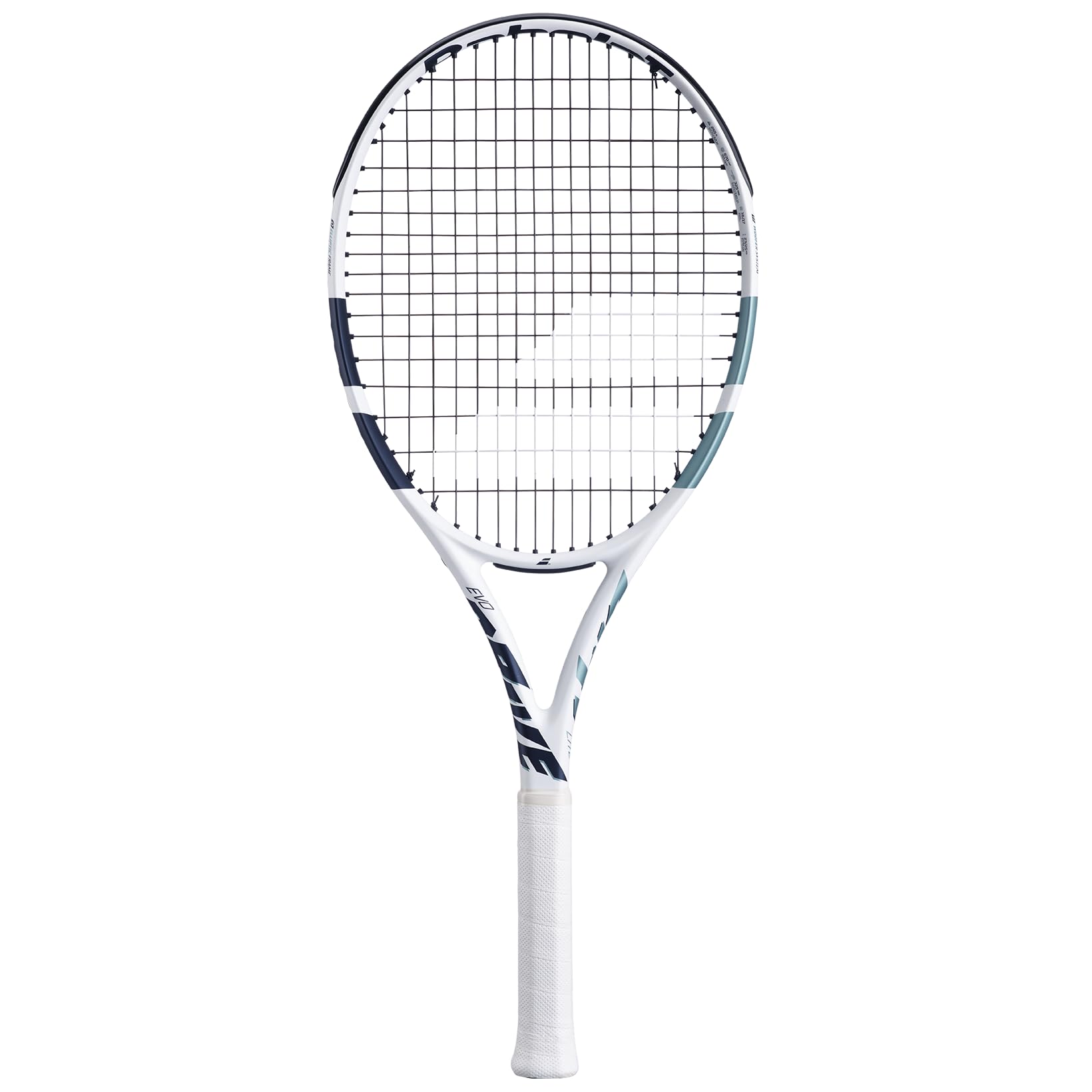 Babolat Evo Drive Lite 2nd Gen Tennis Racquet, White - Strung with 16g Black Syn Gut at Mid-Range Tension (4 1/4 Grip)
