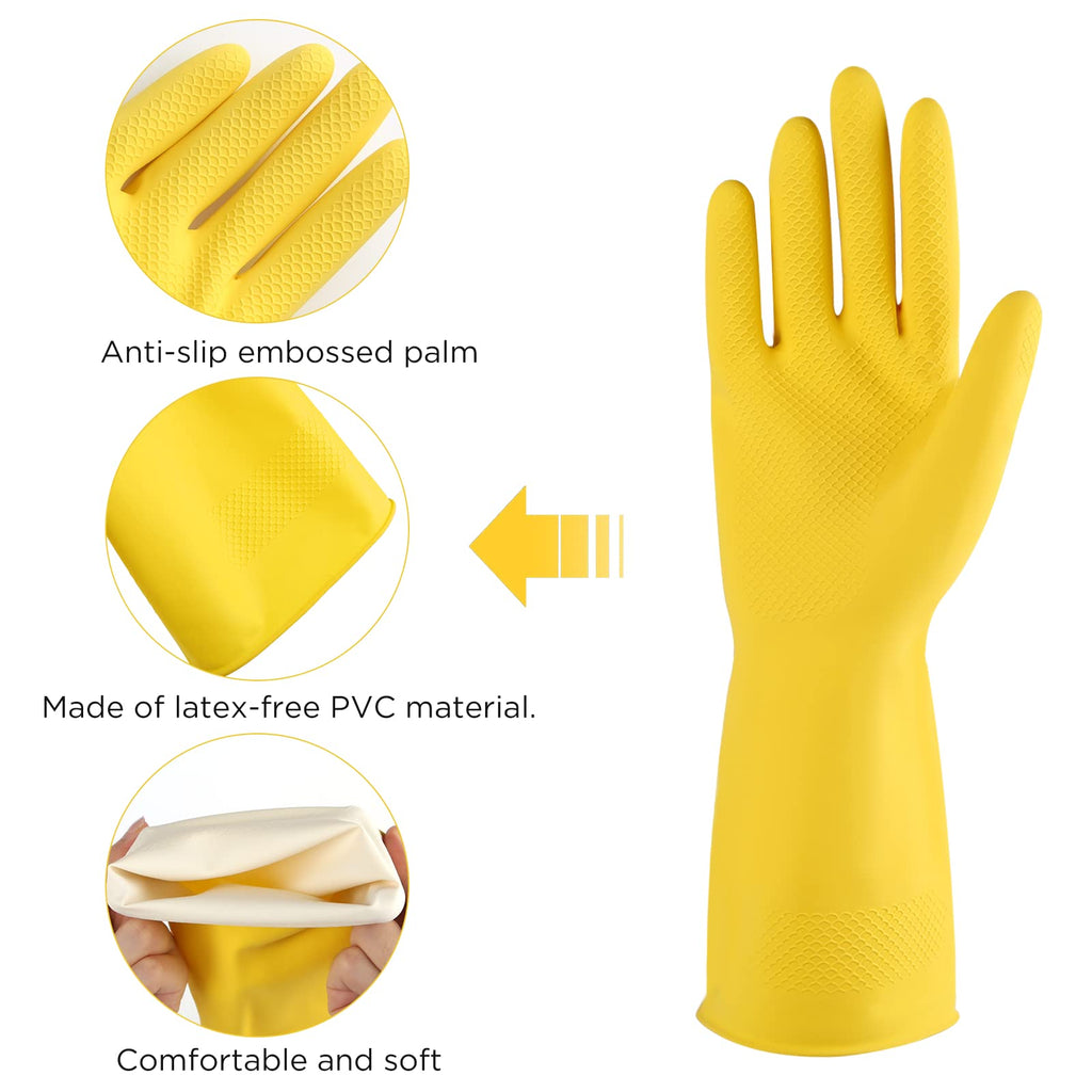 Iucge Rubber Cleaning Gloves Yellow 3 Pairs For Household,Reuseable Dishwashing Gloves For Kitchen(3,Small)