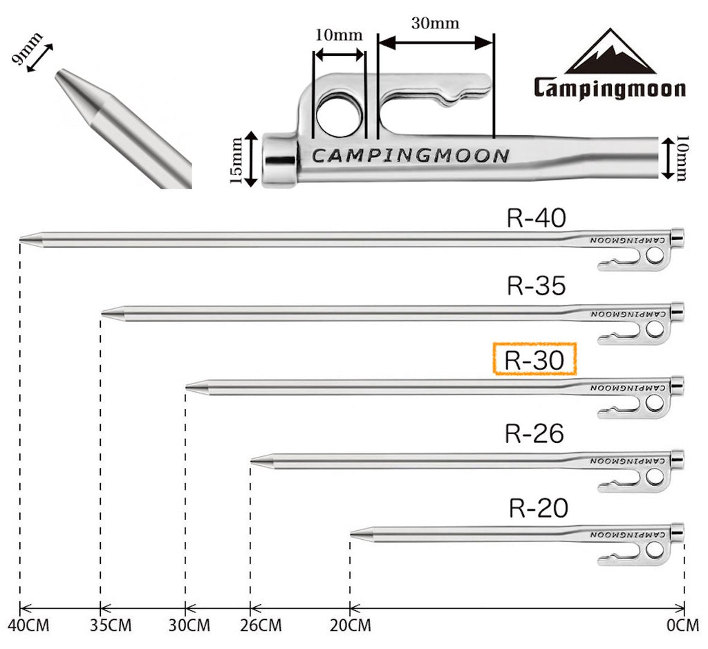 Camping Moon Martensitic Stainless Steel 420J2 Tent Stake R Series Power Peg Ideal For Hard Ground R-30-8P