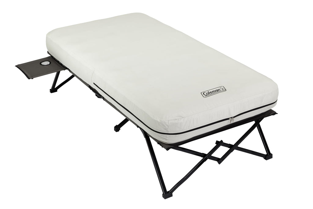 Coleman Camping Cot, Air Mattress, & Pump Combo, Folding Camp Cot & Air Bed With Side Table & Battery-Operated Pump, Great For C