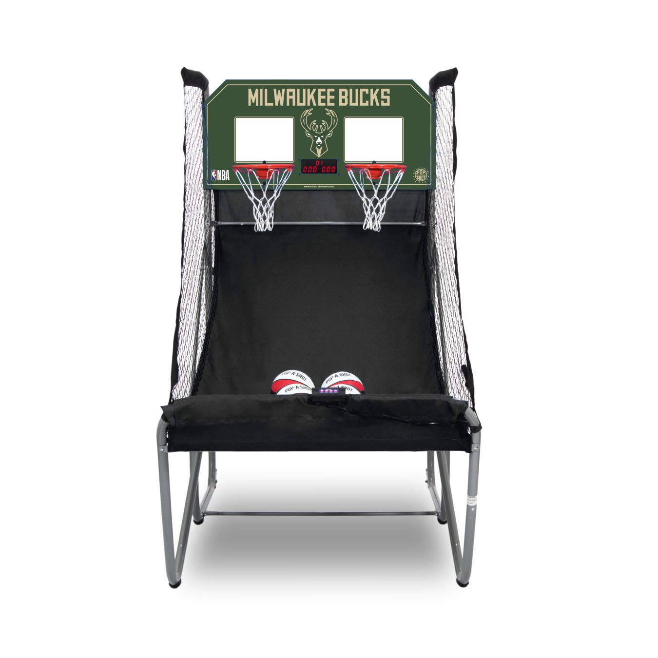 Pop-A-Shot - Home Dual Shot with Milwaukee Bucks NBA Graphics l Sensor Scoring l 16 Game Modes l 7 Balls l Foldable Storage l fo