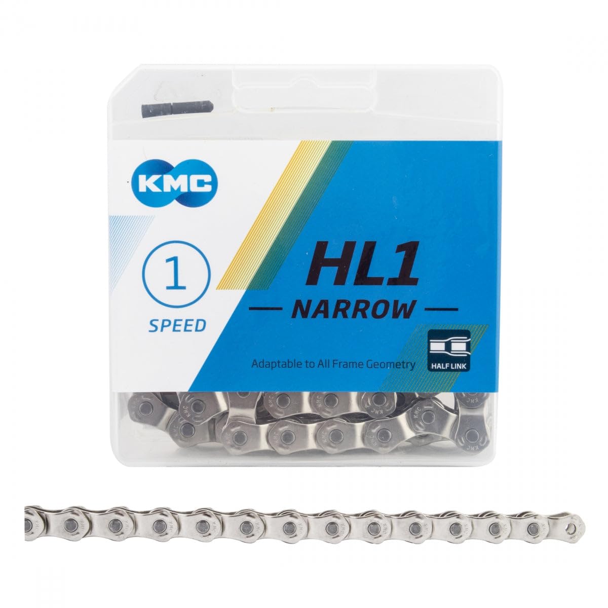 KMC HL1 Narrow Chain - Single Speed 3/32, 100 Links, Half Link Chain, Silver