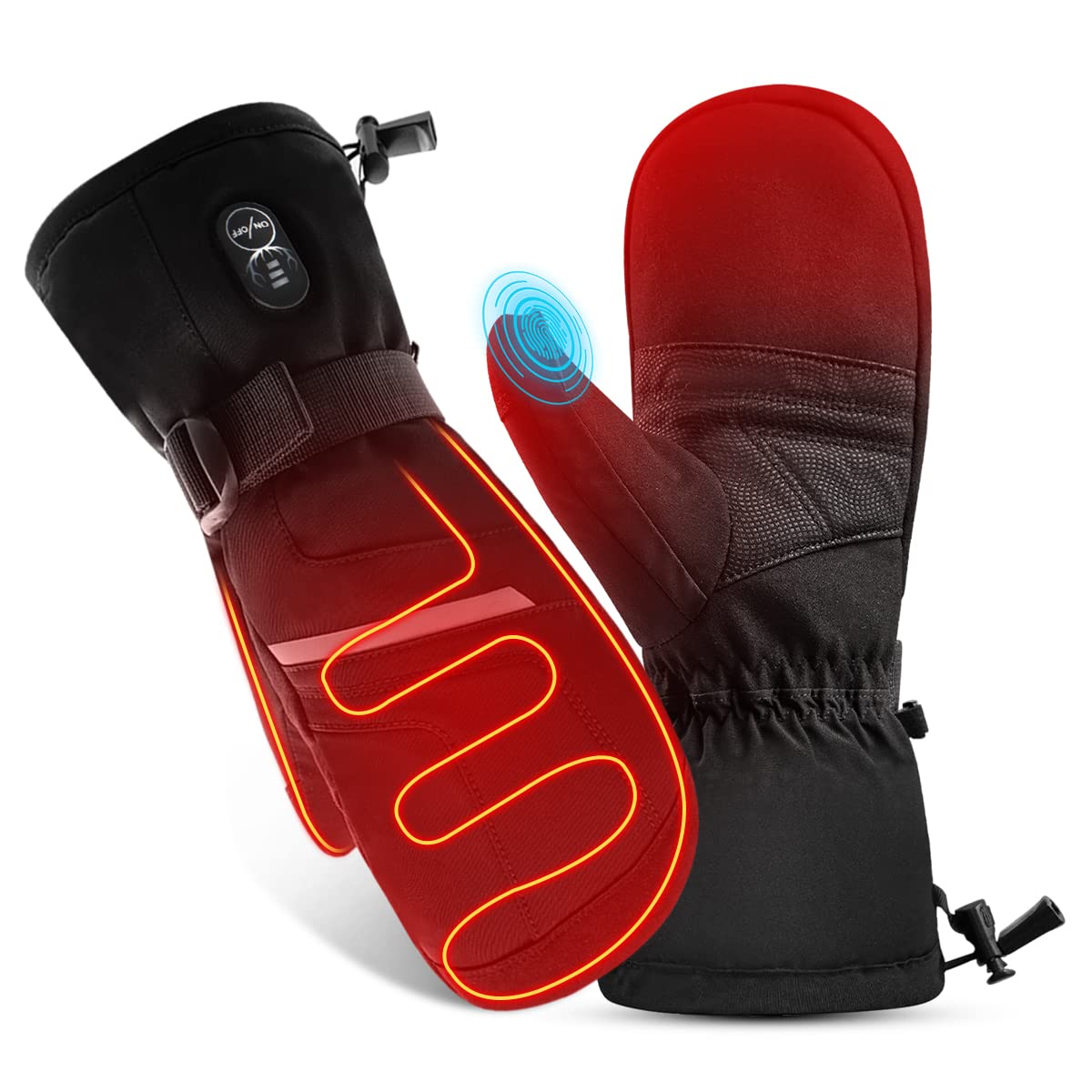 Dinsvta Heated Mittens Gloves For Men Women Battery Electric Heated Ski Gloves Rechargeable 7.4V 2200Mah Up To 6.5Hrs Water Resi