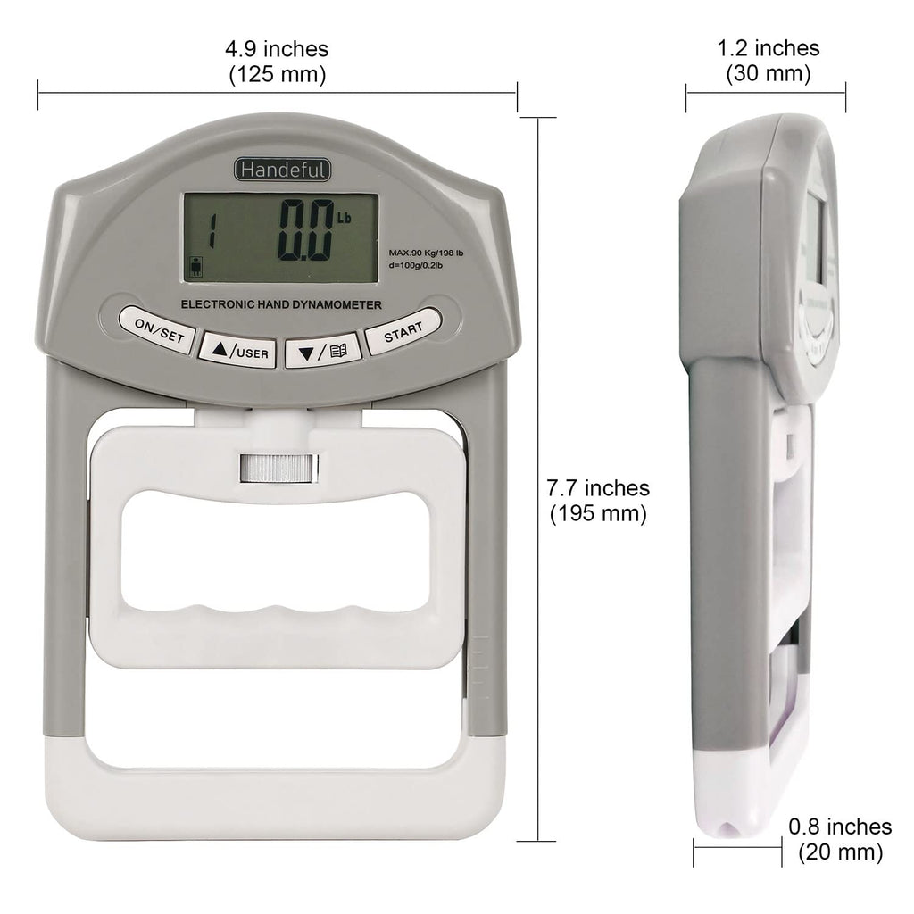 Handeful Digital Hand Dynamometer Grip Strength Measurement Meter Auto Capturing Electronic Hand Grip Power 198Lbs / 90Kgs
