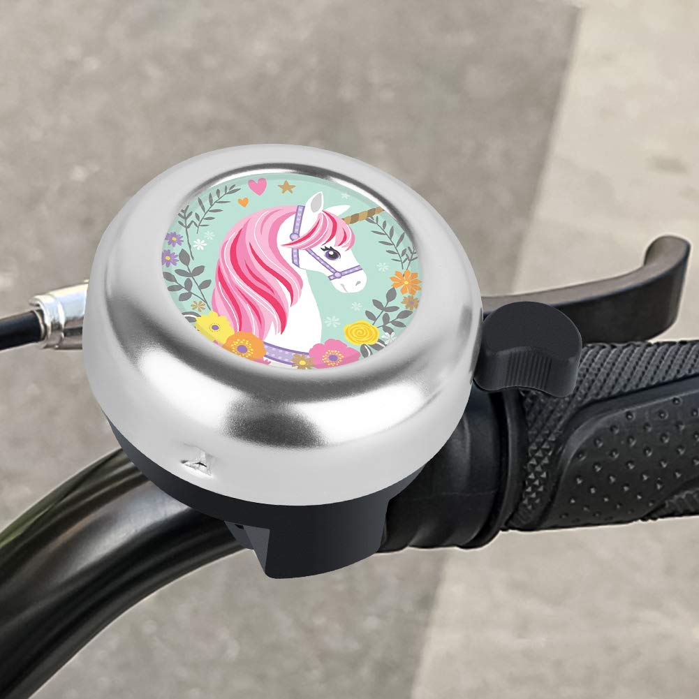 Mzelq Bicycle Bell Cute Clear Sound Adjustable Size Aluminum Bike Accessories Bell Ring For Girls Women Kids Adults (Unicorn)
