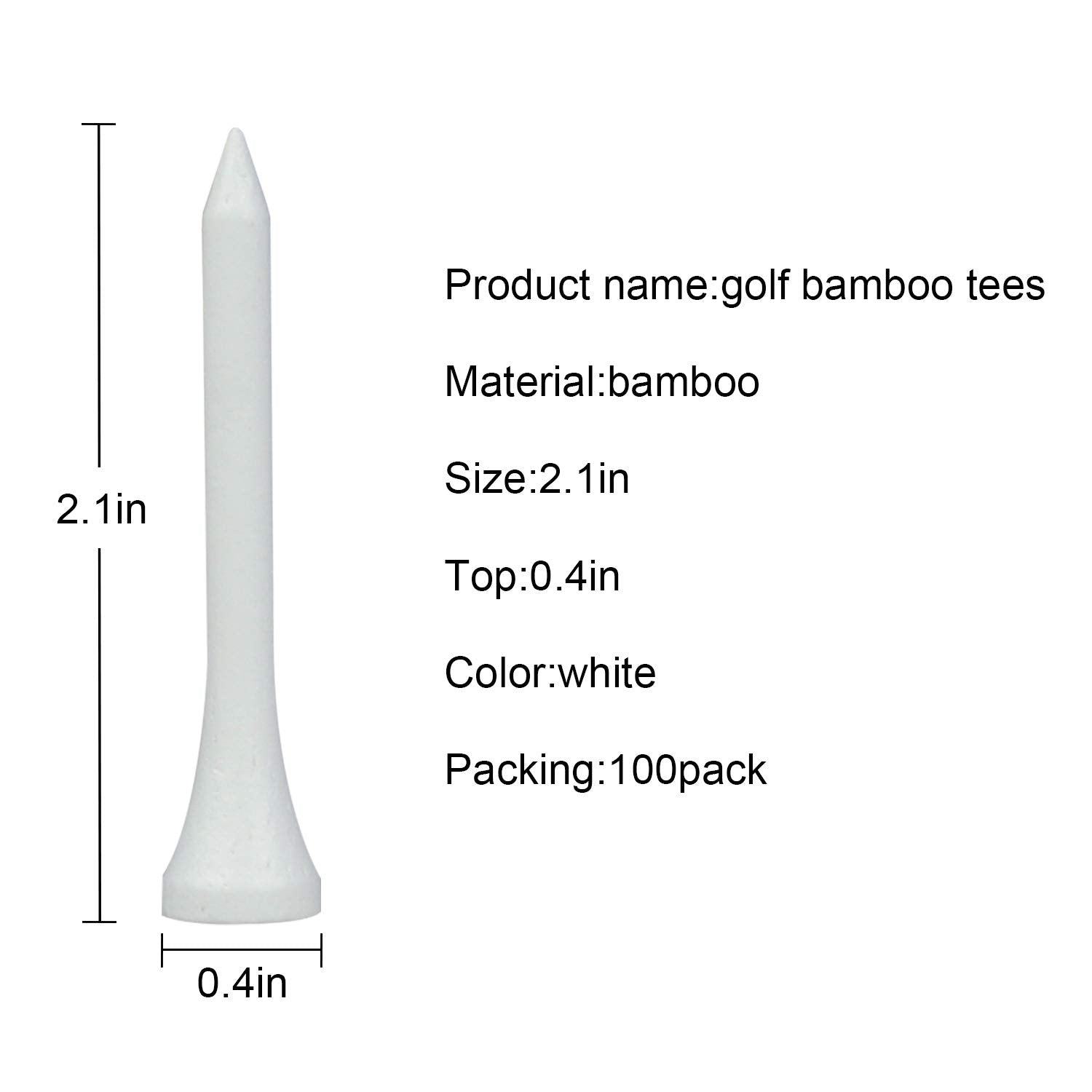 Mykuja Bamboo Golf Tee 2-1/8 Inch Pack Of 100 (54Mm White)