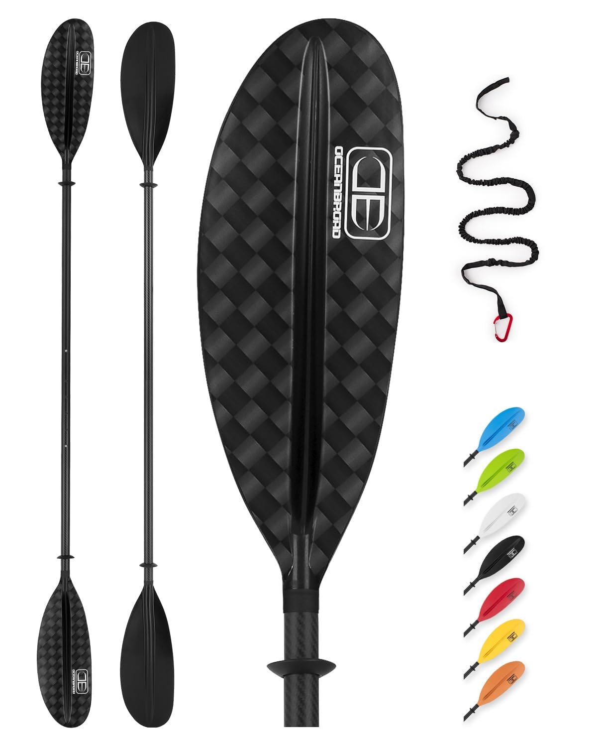 OCEANBROAD Adjustable Carbon Fiber Kayak Paddle 86in/220cm to 94in/240cm Kayaking Oar with Paddle Leash 1 Paddle, 12K Carbon Pri