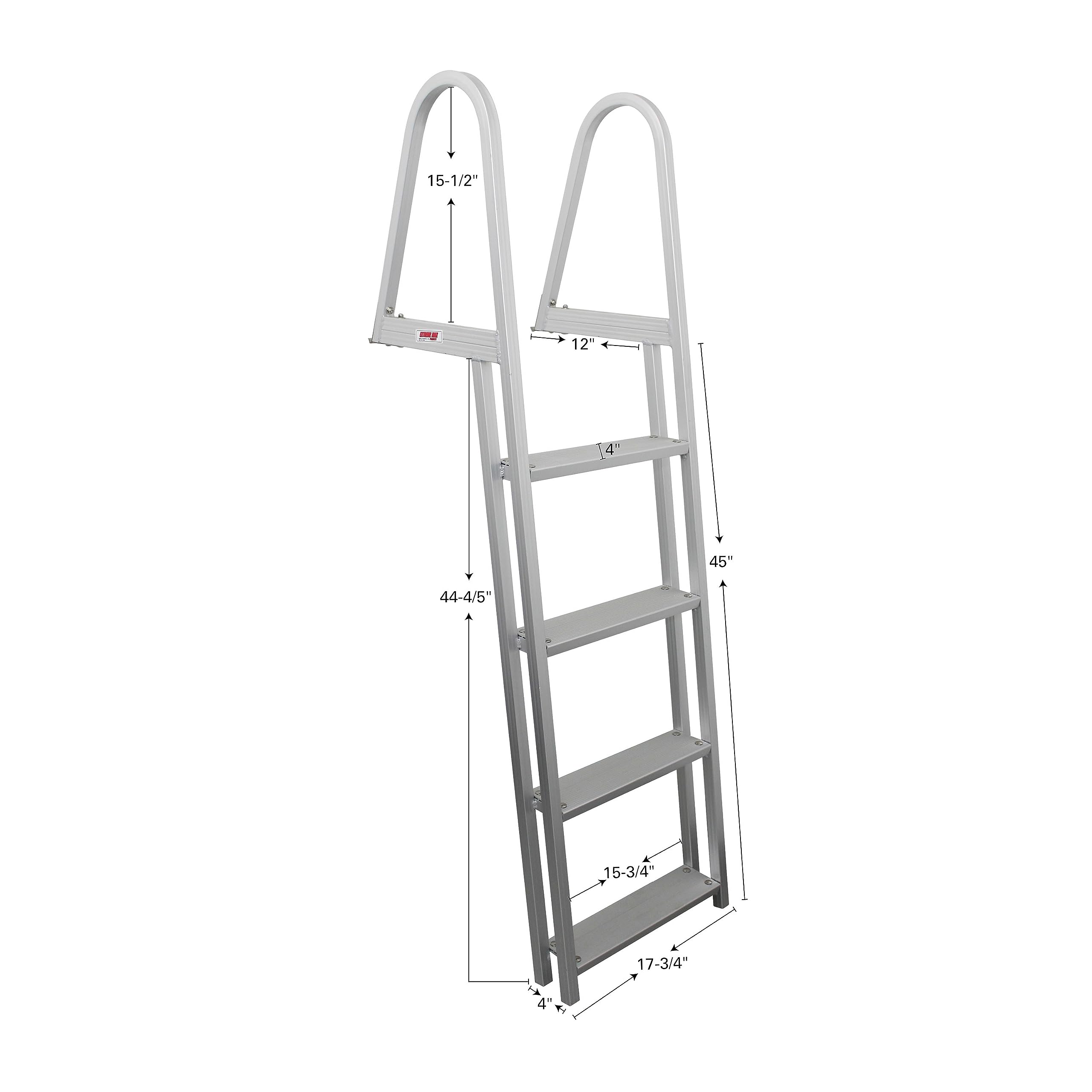 Extreme Max 3005.3380 Heavy Duty Aluminum Pontoon & Dock Ladder - 4 Steps, 15'' Wide Steps, 45'' Below-Deck Reach, 300 Lbs. Weig
