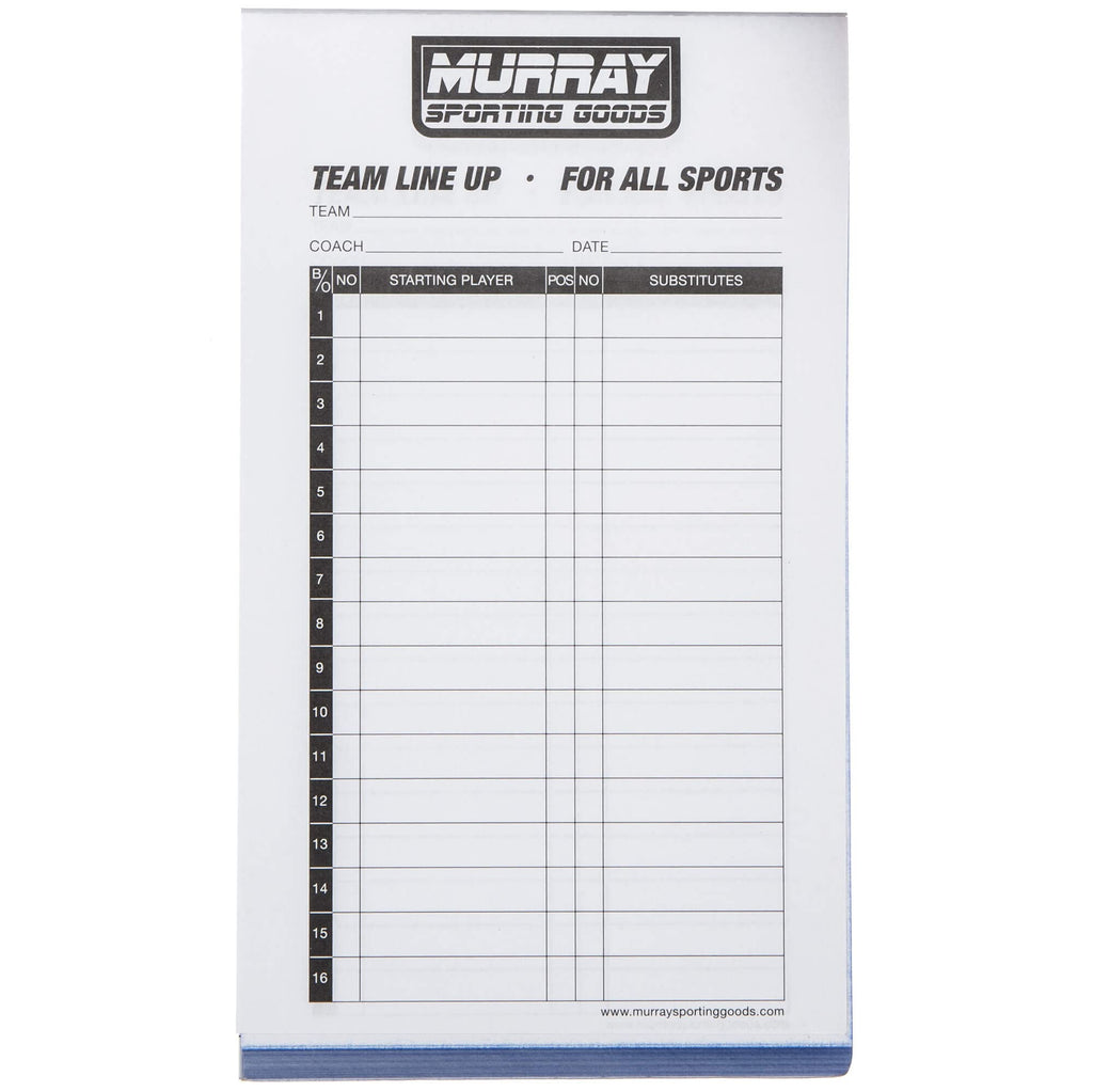 Murray Sporting Goods Baseball/Softball Lineup Cards - 30 Games With 16 Player Roster Lineup Sheet (4-Part Carbon Copies)