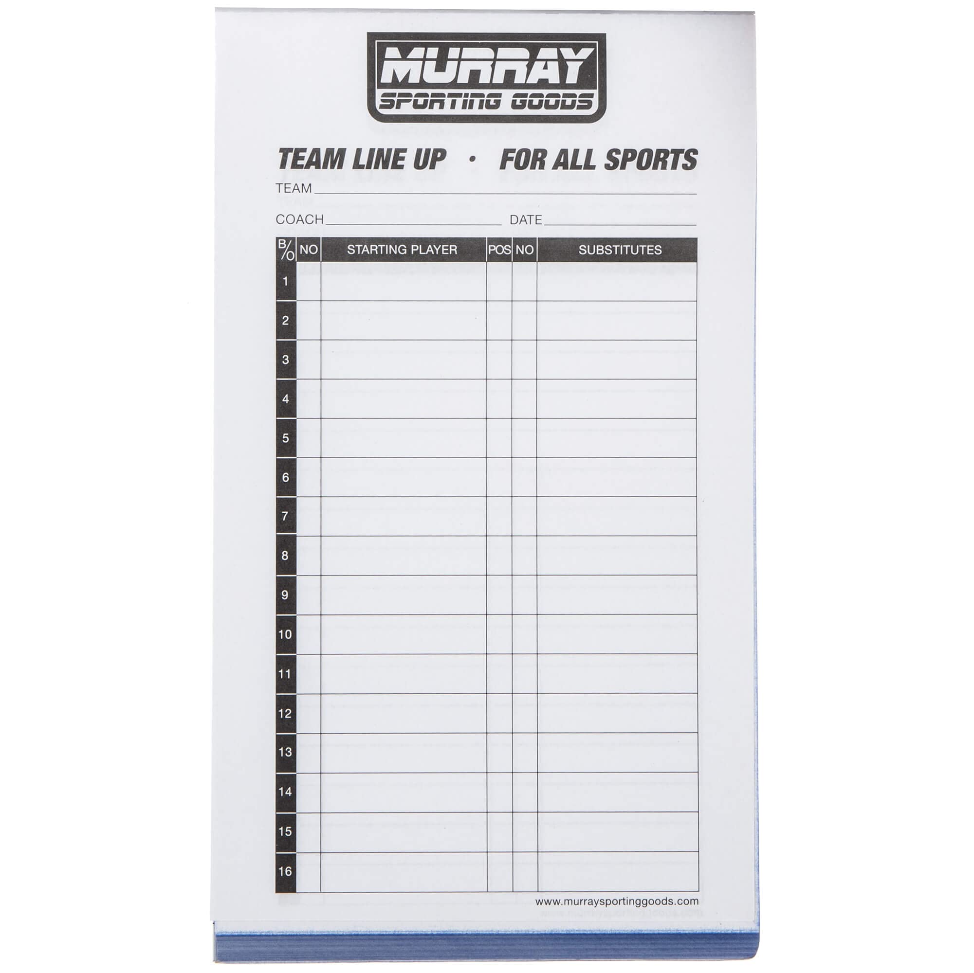 Murray Sporting Goods Baseball/Softball Lineup Cards - 30 Games With 16 Player Roster Lineup Sheet (4-Part Carbon Copies)