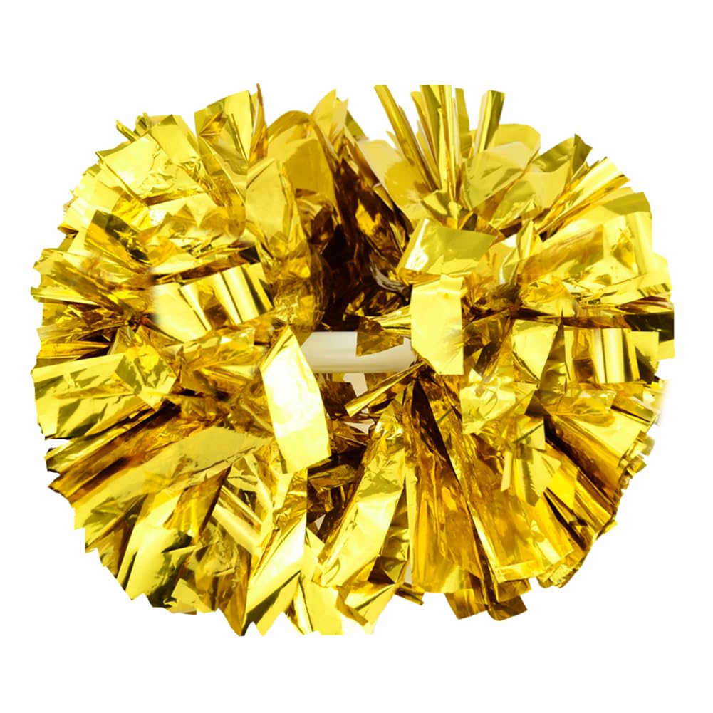 Hooshing 6Pcs Gold Cheerleading Pom Poms Metallic Cheer Pompoms With Baton Handle For Kids Adults Team Spirit Sports Dance Cheer