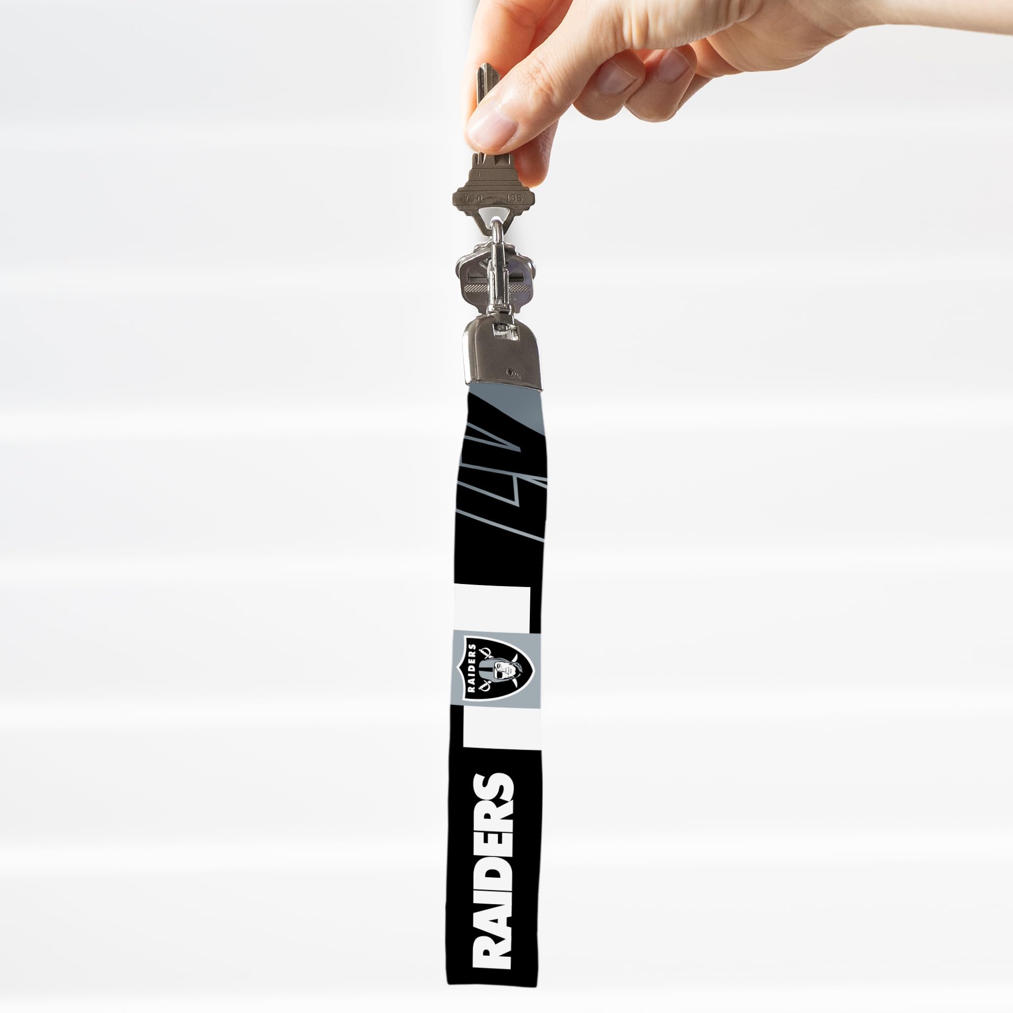 Rico Industries Nfl Football Las Vegas Raiders Standard Wrist Lanyard Key Chain, Cute Wristlet Strap Keychain Holder For Women M