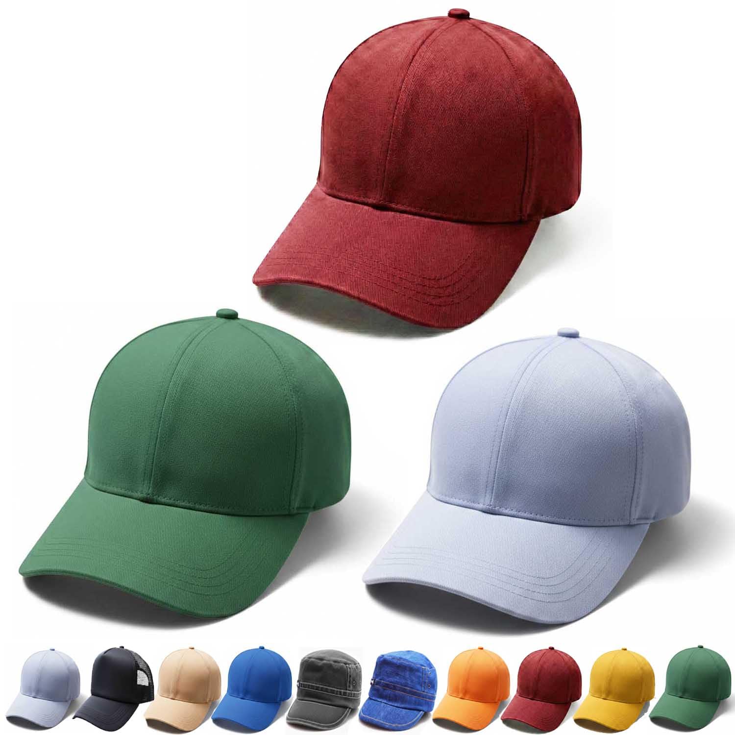 Niskanet Cotton Unisex Plain Baseball Caps For Men And Women | Pack Of 3 | Maroon, Green, Light Grey | Adjustable Size | Casual 