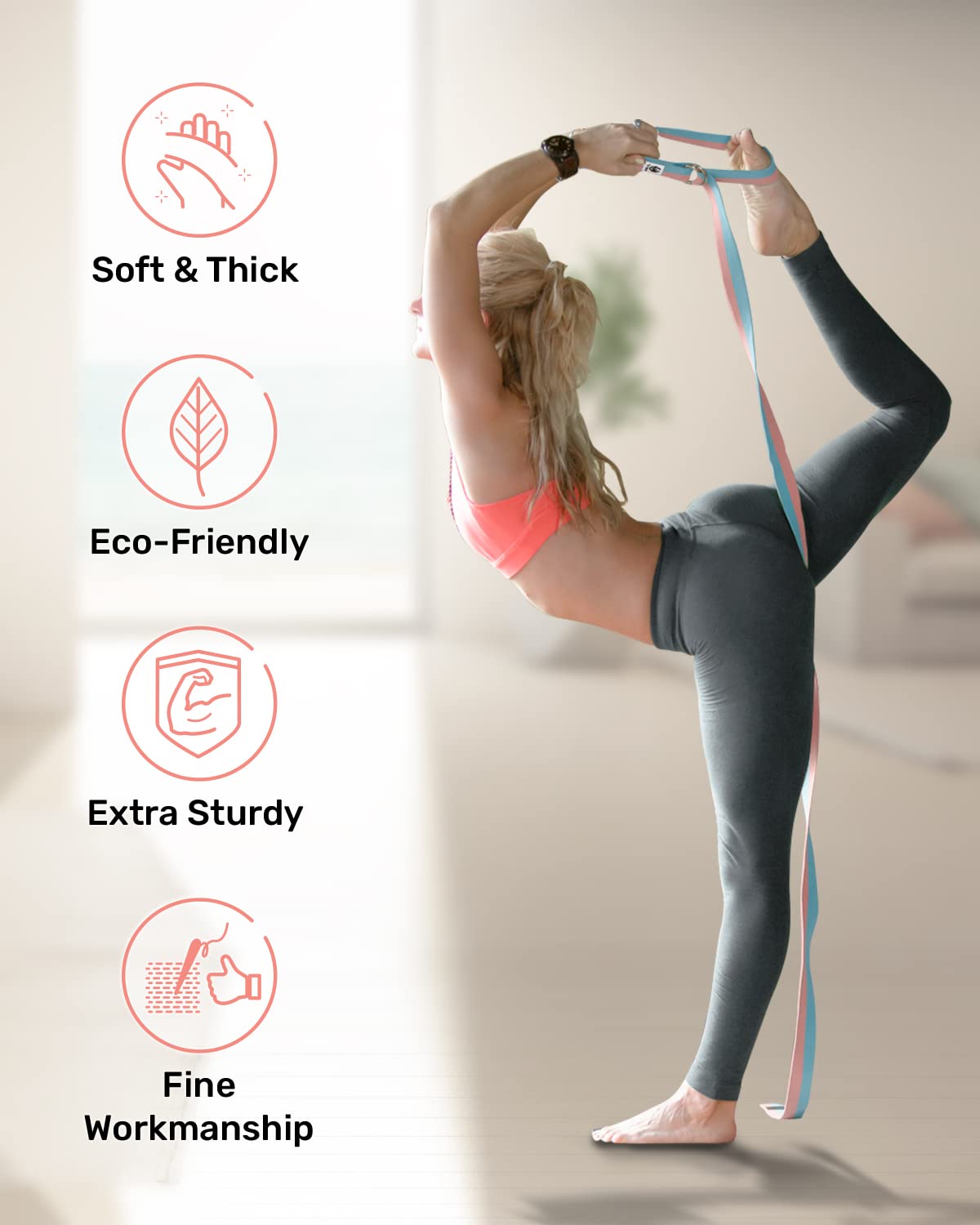 Tumaz Yoga Strap/Stretch Bands [15+ Colors, 6/8/8 Feet Options] With Extra Safe Adjustable D-Ring Buckle, Durable And Comfy Deli