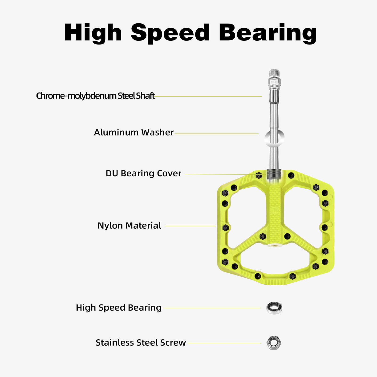 Rockbros Mountain Bike Pedals Flat Mtb Pedals Nylon Fiber Bicycle Platform Pedals For Road Mountain Bmx Mtb Bikes Green