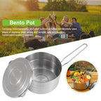Denpetec Stainless Steel Camping Cook Pot With Lid And Folding Handle Camping Cookware 1.5L Large Capacity Bento Pot For Camping