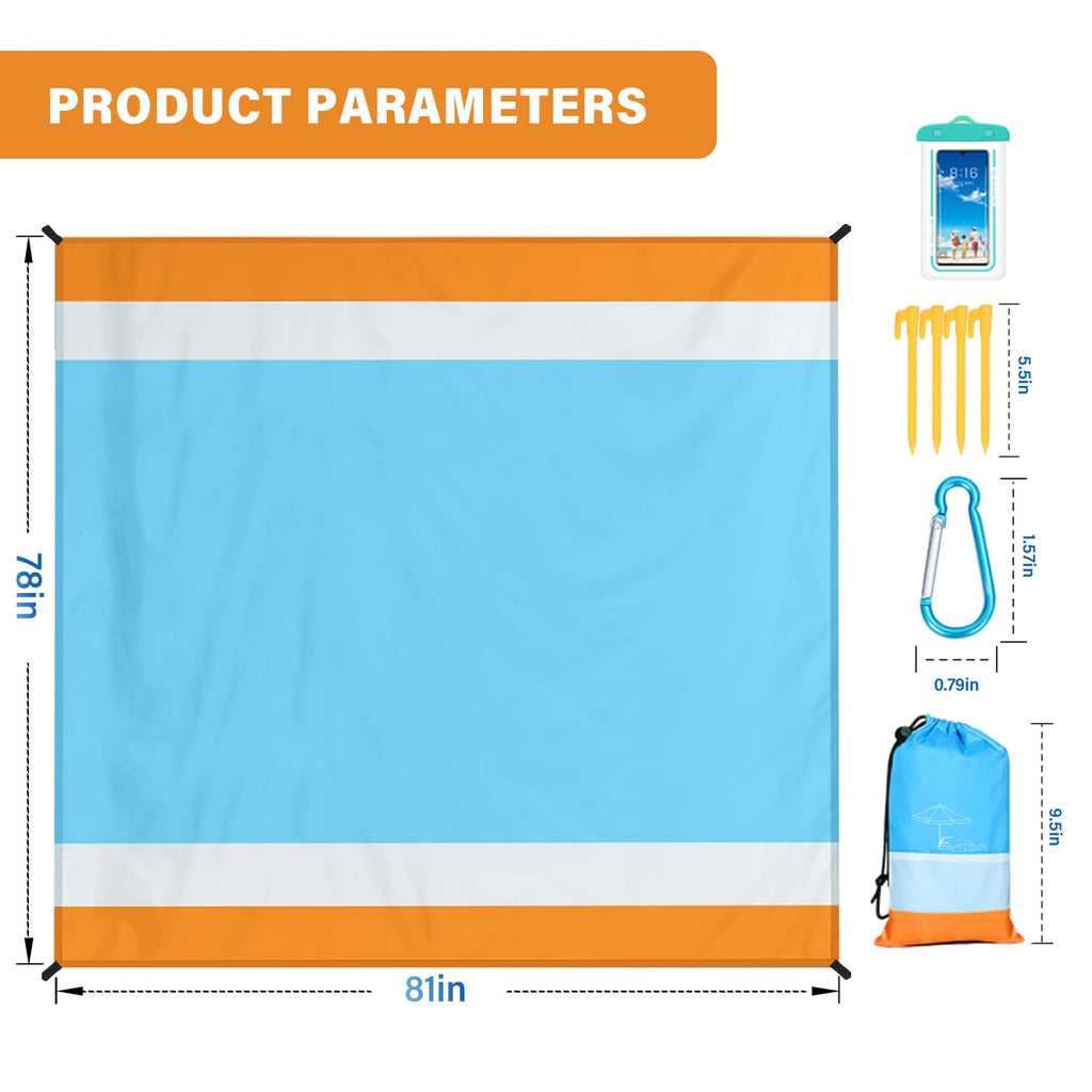Famstar Beach Blanket Oversized Extra Large78 X 81'',Waterproof Sandproof Beach Blanket 1-7 Adults Lightweight Durable For Trave