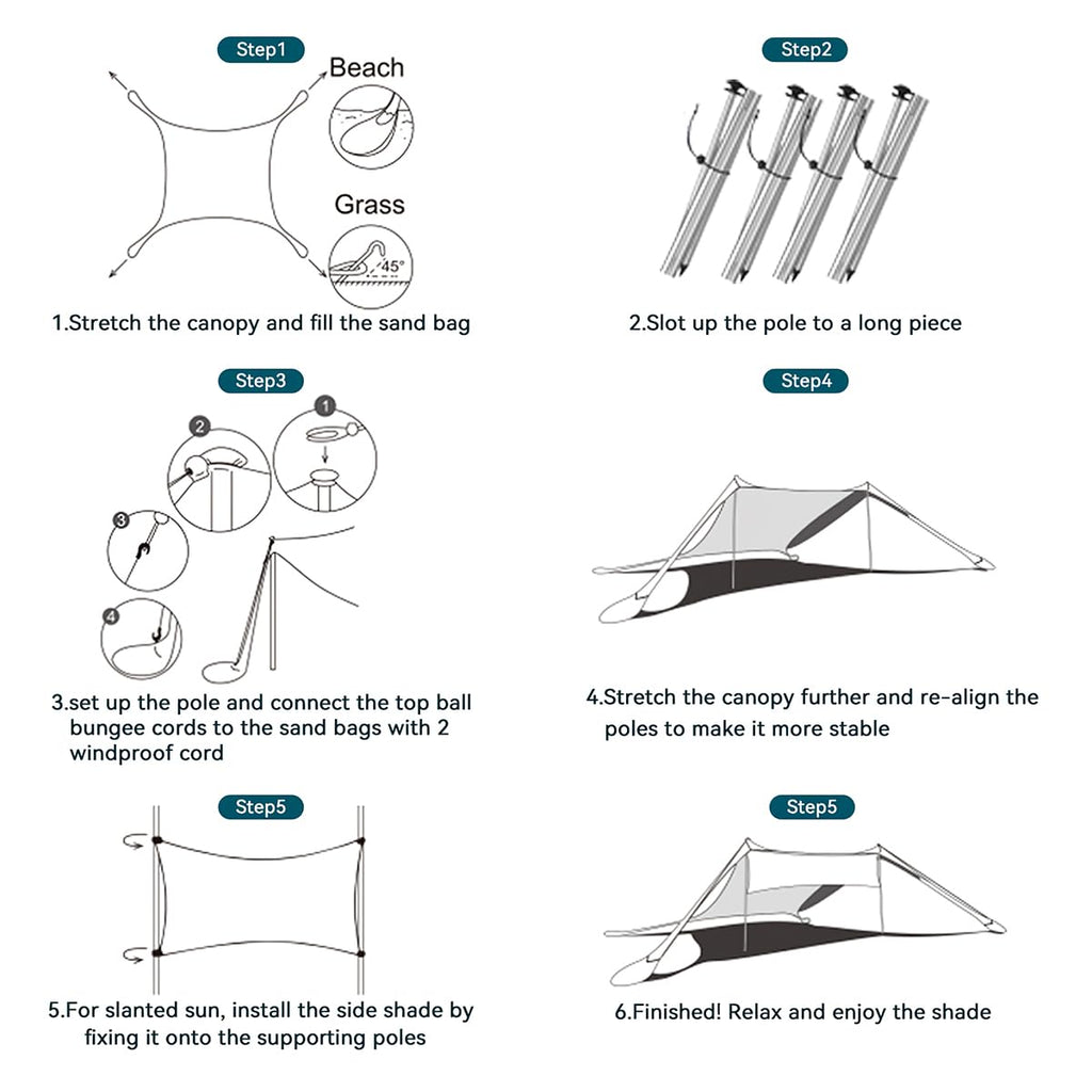 Fbsport Beach Tent Sun Shelter, Portable Beach Shade Canopy Upf50+ With Sandbags For Outdoor Family Camping, Fishing, Backyard F