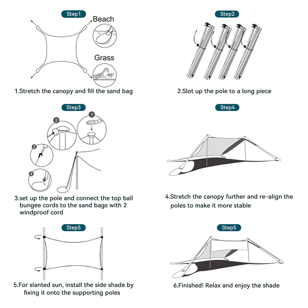 Fbsport Beach Tent Sun Shelter, Portable Beach Shade Canopy Upf50+ With Sandbags For Outdoor Family Camping, Fishing, Backyard F