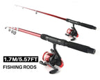 Telescopic Fishing Pole Reel Combo, 2Pcs 5.9Ft Collapsible Rods, 2Pcs Spinning Reels, Fishing Lures Hooks, Fishing Tackle Bag Al