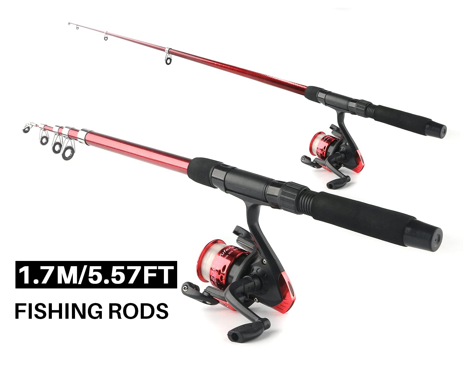 Telescopic Fishing Pole Reel Combo, 2Pcs 5.9Ft Collapsible Rods, 2Pcs Spinning Reels, Fishing Lures Hooks, Fishing Tackle Bag Al
