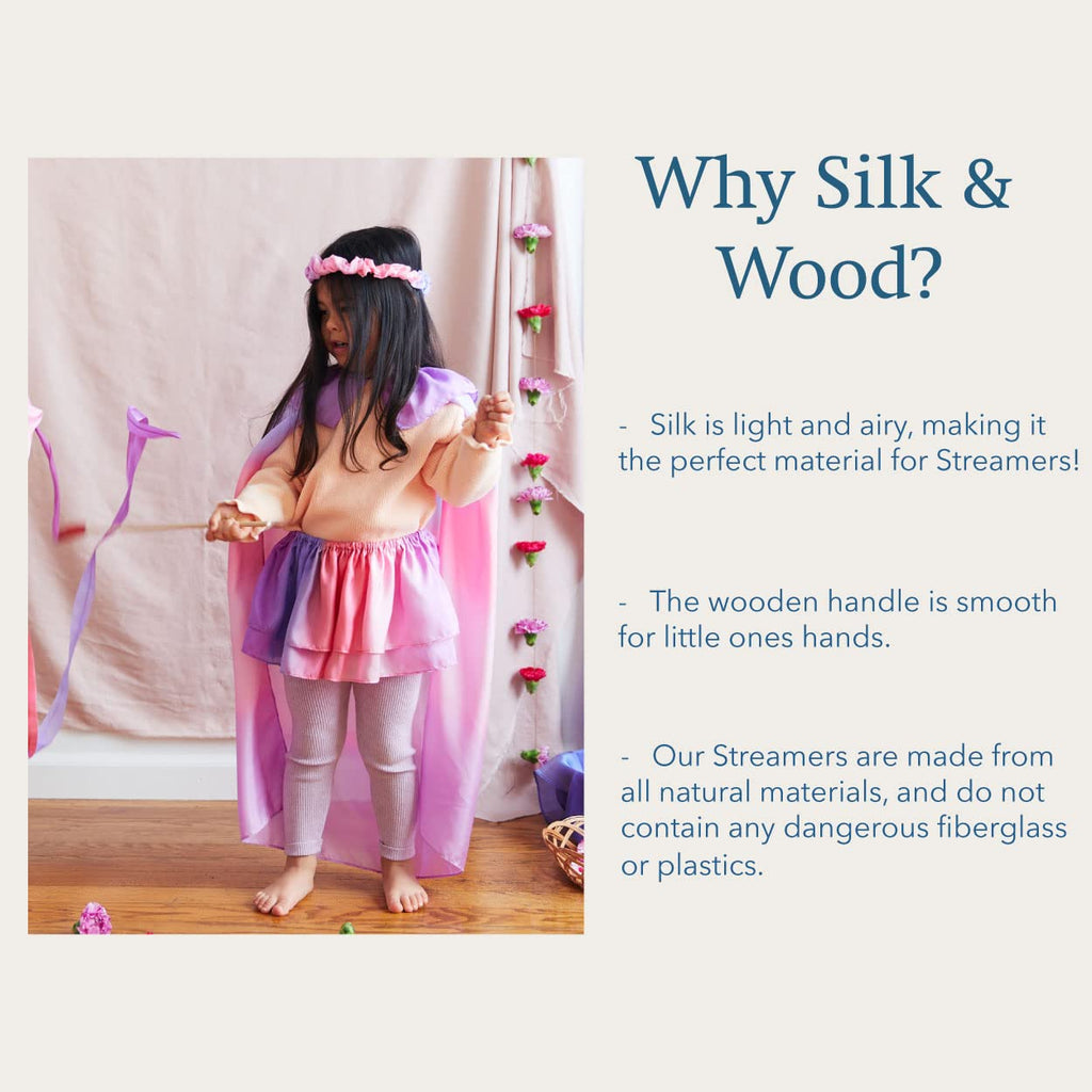 Sarah'S Silks - Heart Silk Streamer, Baltic Birch Wood, 100% Real Silk, 8-Foot Long 1-Inch Wide Ribbon Dancer Wand (2)
